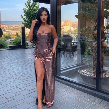 Cheap Spaghetti Straps Mermaid Sexy Sequin Long Prom Dresses PD2213