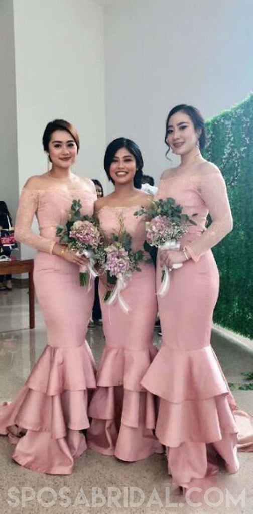 Cheap Blush Pink Mermaid Off Shoulder Lace Applique Formal Dresses，Wedding Guest Dress , WG400