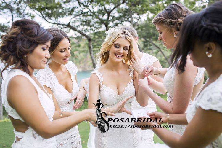 Cheap Long Fulle Lace V-Neck Open Back Tight Elegant Popular Bridesmaid Dresses,WG316 - SposaBridal