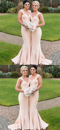 Cheap Mermaid Elegant Simple Bridesmaid Dresses, 2019 Straps Wedding Party Dresses, WG275 - SposaBridal