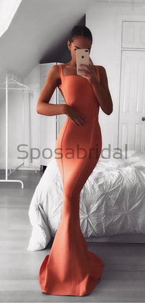 Cheap Mermaid Orange Simple Elegant Formal Long Prom Dresses PD1567
