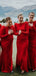 Cheap Modest Mermaid Red Jersey Long Sleeve Sheath Long Bridesmaid Dresses WG586