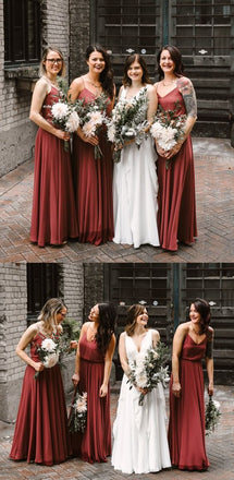 Cheap New  Arrival Spaghetti Straps V-Neck Floor-Length Simple  Bridesmaid Dresses,WG397 - SposaBridal