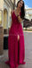 Cheap Red Simple Spaghetti Straps Side Slit Long Prom Dresses PD1424