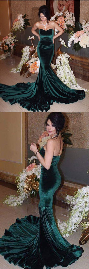 Sexy Eramald Green Sweetheart Strapless Mermaid Velvet Long Prom Dress, PD3125