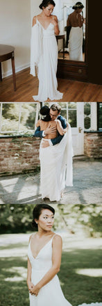 Bohemian Cheap Simple Boho Spaghetti Straps Chiffon Beach Hot Sale Wedding dresses , WD0300 - SposaBridal