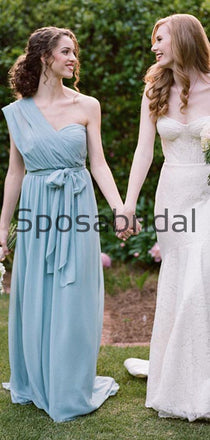 Chiffon Dusty Blue Convertible Simple Beach Long Bridesmaid Dresses WG838