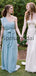 Chiffon Dusty Blue Convertible Simple Beach Long Bridesmaid Dresses WG838