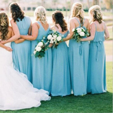 Chiffon Cheap  Modest Mismatched Long Pale Blue Custom Hot Sale High Quality Bridesmaid Dresses, WG272