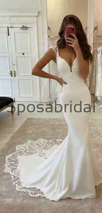 Country Vintage Mermaid Satin Elegant  Wedding Dresses, Prom Dresses WD0453