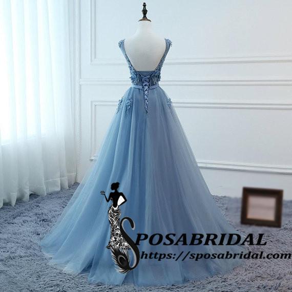 Sexy V-neck Low Back Women Formal Evening Prom Party Dresses Long Lace Flowers Bridesmaid Dresses ,WG321