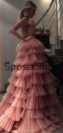 Custom Yellow Tulle Pink Unique Design Elegant Formal Modest Prom Dresses, PD1878