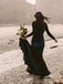 Dark Green Mermaid Elegant Beach Long Sleeves Country Wedding Dresses, WD0546