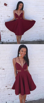 Burgundy  Unique Simple Cheap Short Homecoming Dresses Online, CM528