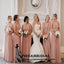 Dusty Pink  Long Sleeveless Mismatched Cheap Chiffon Bridesmaid Dresses, WG305