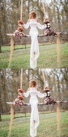 Elegant Chiffon Bubble Sleeves Off-shoulder Lace Long Mermaid Wedding Dress, WD0167