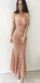 Elegant High Quliaty Charming Mermaid Spaghetti Straps Pink Lace Long Prom Party Dresses, PD1107