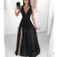 Fashion Black Lace V-Neck Unqiue A-line Prom Dresses PD2220