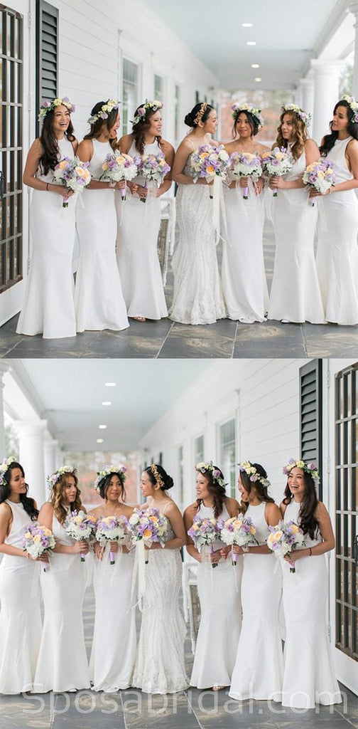 Floor-Length White Sleeveless Custom Chamring Custom Cheap Long Bridesmaid Dresses, WG544