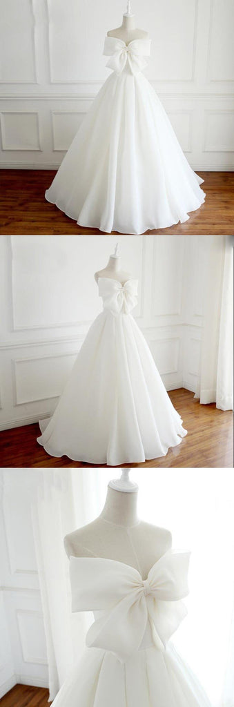 Glamorous Unique New Design White A-line Elegant Formal Weeding Dresses with Bow , WD0273