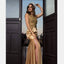 Gold Unique Side Split Elegant Modest Prom Dresses with lace appliques, PD0894
