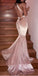 Gorgeous V-neck Mermaid Pink Velvet Backless Sexy Long Prom Dress, PD1039