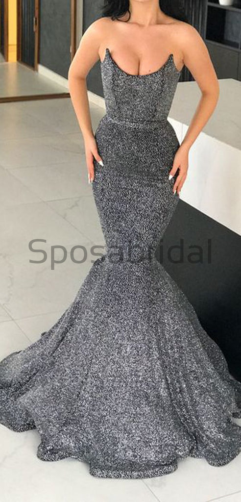 Gray Mermaid Sleeveless Elegant Formal Cheap Modest Long Prom Dresses, evening dresses PD1592