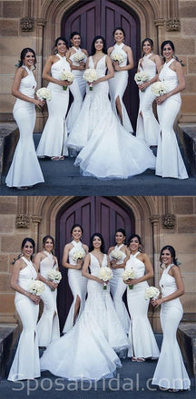 Halter Mermaid Side Slit Elegant Fashion Fall Bridesmaid Dresses, WG545