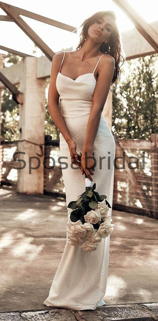 Ivory Unique Spaghetti Straps Modest Prom Dresses, Fashion Wedding Dresses WD0458