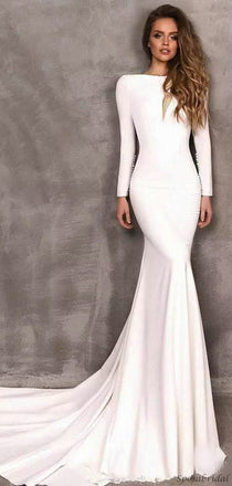 Long Sleeves Off White Mermaid Elegant Modest Fashion Wedding Dress, PD1054