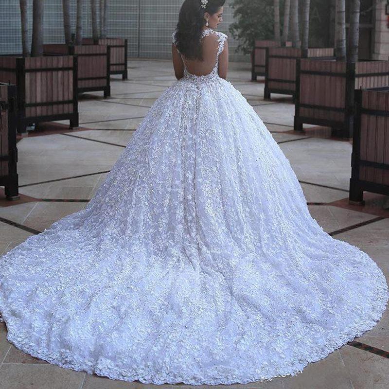 Long Full Lace Elegant Fall  Gorgeous Modest Plus Size Princess  Wedding Dresses with train, Bridal Gown,WD0342