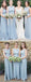 Long Light Blue A-Line Round Neck Sleeveless Bridesmaid Dresses, WG393