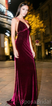 Long Mermaid  Velvet Sexy Simple Cheap Modest Soft Spaghetti Straps Prom Dresses online, PD1263