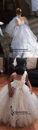 Long One Off Shoulder Handmade Flower Tulle Tutu Baby Flower Girl Dresses , FG116