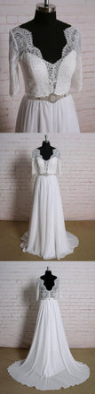 Long Sleeves Lace Cheap Beach Wedding Dresses Online, WD378