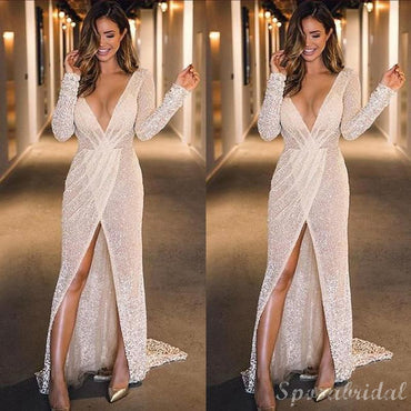 Long Sleeves Sequin Sparkly Fashion Shinning MOdest Elegant Popular Prom Dresses, PD1393