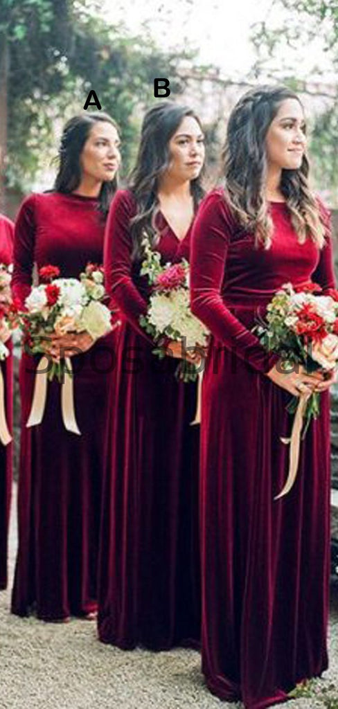Long Sleeves V-Neck Red Mermaid Popular Modest Cheap Bridesmaid Dresses WG631