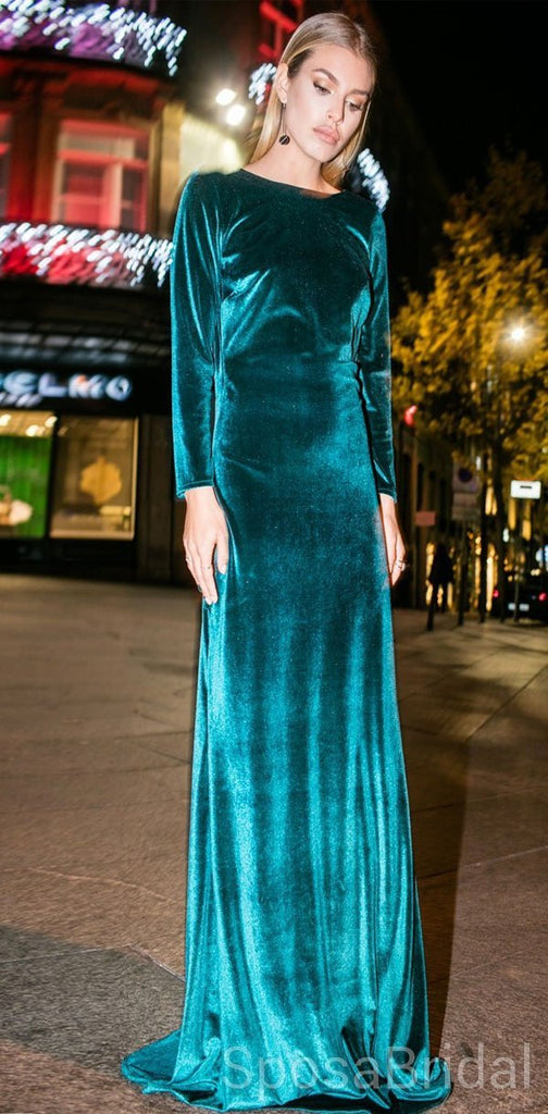 Long Sleeves Velvet Mermaid  Soft Modest  Elegant Formal Evening Prom Dresses, PD1264
