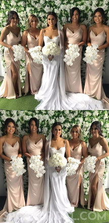 Long Spaghetti Straps Side Slit Mermaid Simple Bridesmaid Dresses, WG403