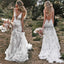 V-Neck Rustic Trumpet Lace Beach Mermaid Long Wedding Dresses, WD00590
