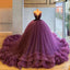 Luxury Purple A-line Spaghetti Strap Ruffle Tulle Elegant Long Prom Dress, Ball Gown, PD1989