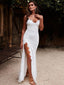 Sexy Mermaid Spaghetti Strap Side-slit Backless Lace Beach Wedding Dress, WD0605