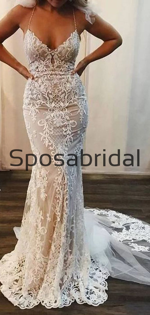 Mermaid Spaghetti Straps Beach Long Modest Wedding Dresses WD0550