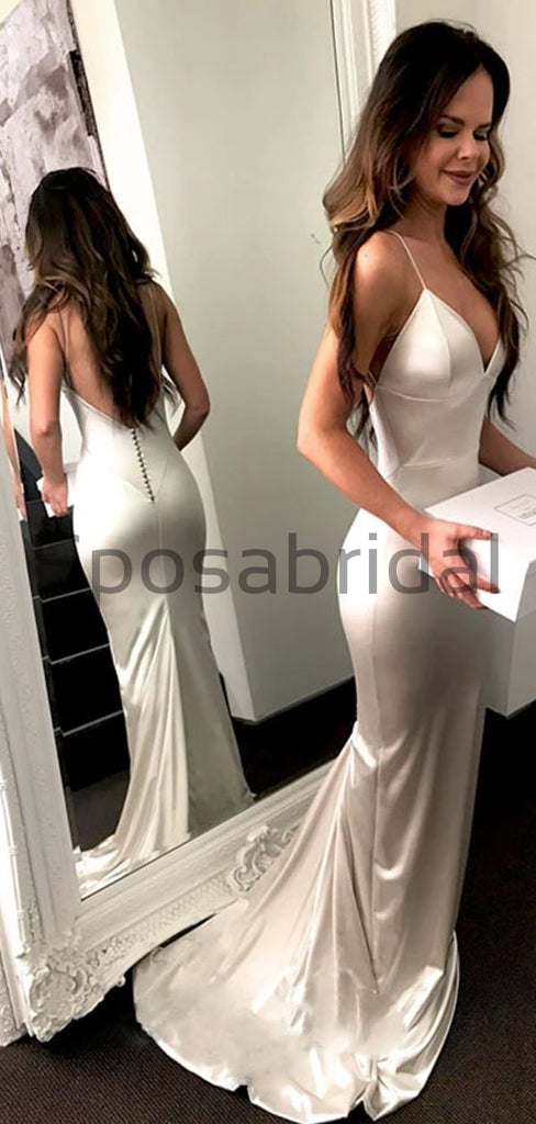 Spaghetti Straps V-Neck Cheap Mermaid Modest Prom Dresses PD2248