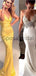 Mermaid Yellow Simple Modest Formal Prom Dresses PD2228