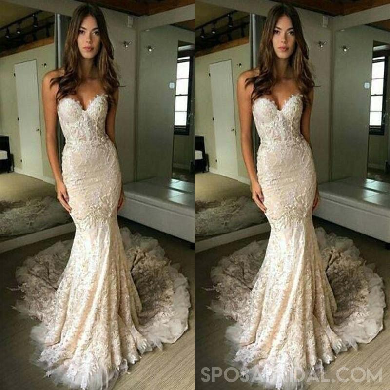 Mermaid Lace Sweetheart Elegant Formal Prom Dresses, Party Gowns, Bridal Dress , PD1114