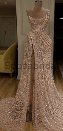 Mermaid Sparkly Sequin High Slit Sexy Elegant Modest Long Prom Dresses, evening dresses PD1635