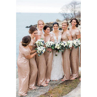 Mermaid Sparkly Simple Gorgeous  Sequins Cap Sleeves Long Bridesmaid Dresses, WG519