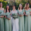 Mint Green Long Elegant Jersey Bridesmaid Dresses WG774