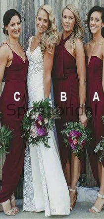 Mismatched Burgundy Modest Elegant Bridesmaid Dresses WG775